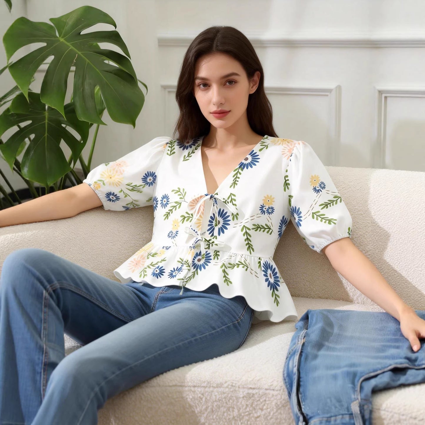Blouse fleurie à manche courte