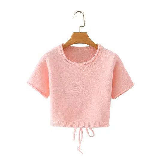 Pull rose à manches courtes