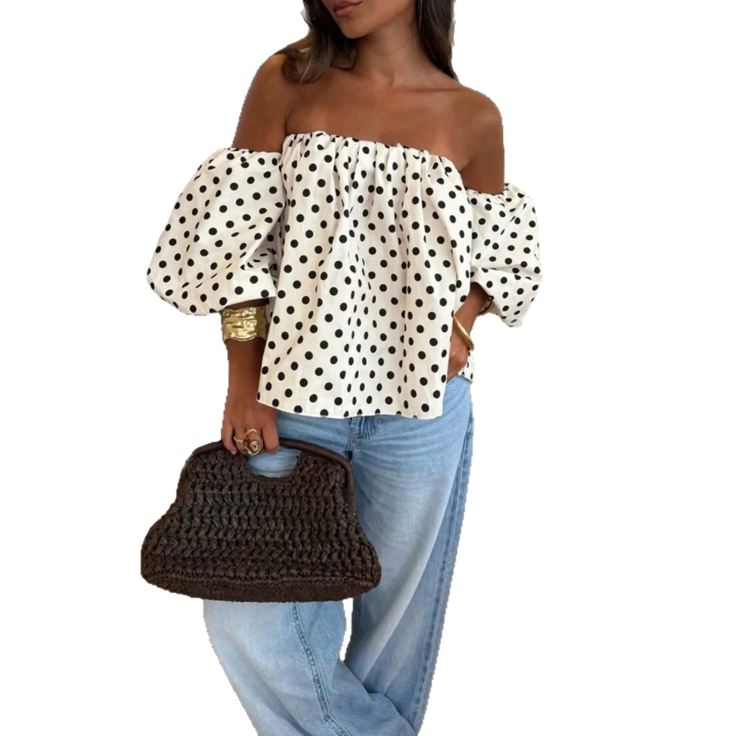 Blouse à pois épaules dénudées