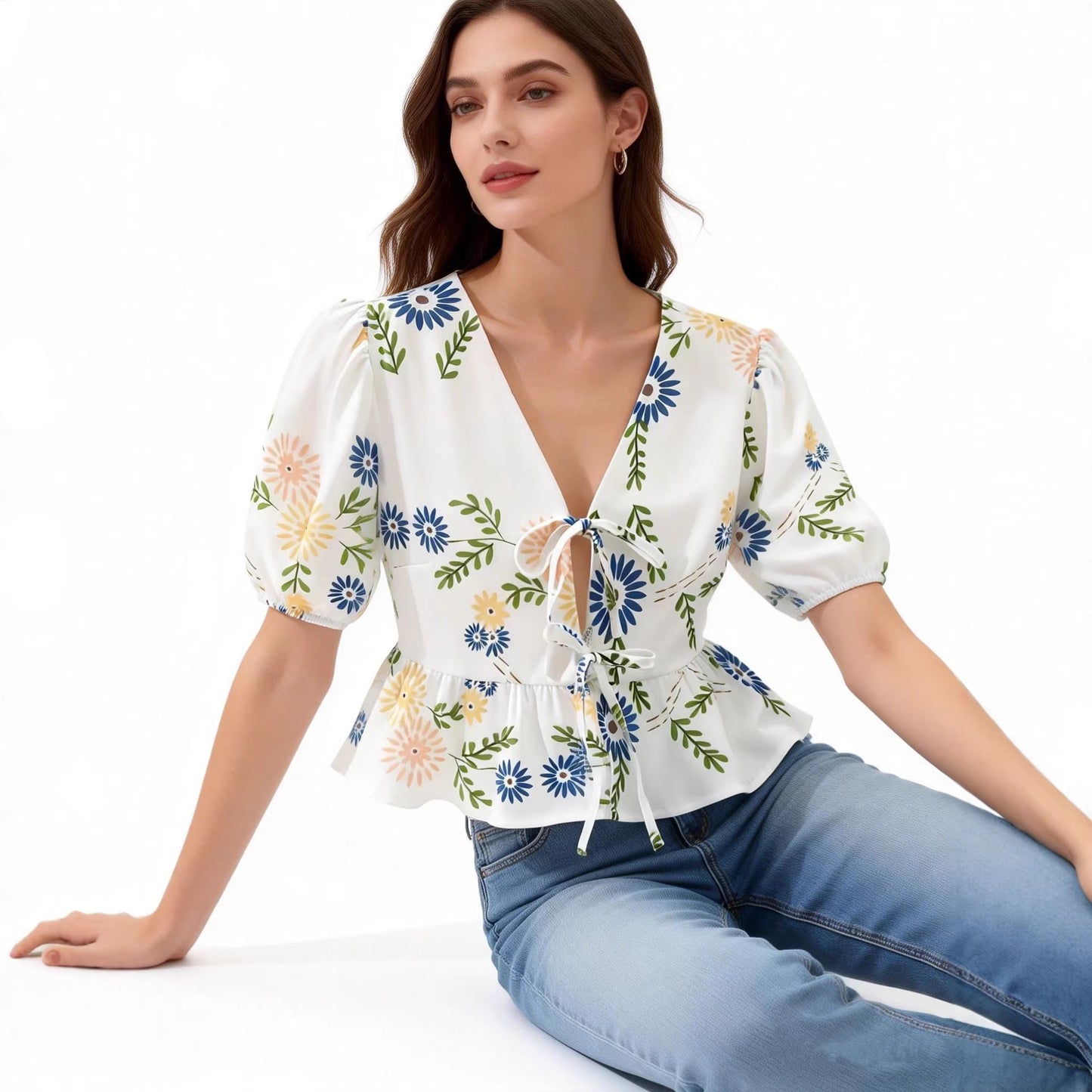 Blouse fleurie à manche courte